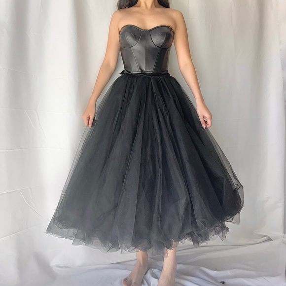 Milla Piece Black Puffy Midi Tulle Dress - Main Image